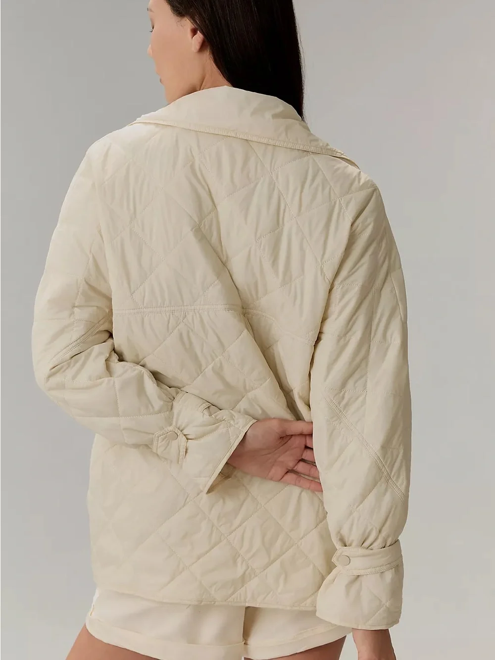 By Anthropologie Lightweight Quilted Shacket Jacket Cream S_2